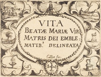 Titelside for "Jomfruens liv i emblemer" af Jacques Callot