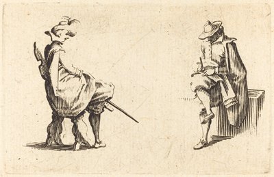 To siddende figurer, ca. 1622. af Jacques Callot