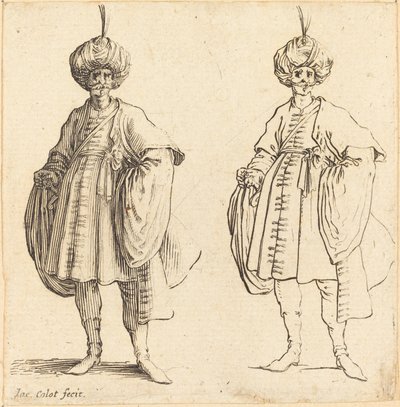 To tyrkere klædt i turbaner med en fane af Jacques Callot