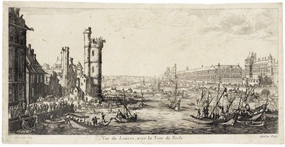 Udsigt fra Seinen til Louvre til højre ... (radering) af Jacques Callot