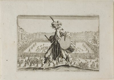 Udsigt over Piazza S. Croce med fodboldkamp, fra The Caprices af Jacques Callot