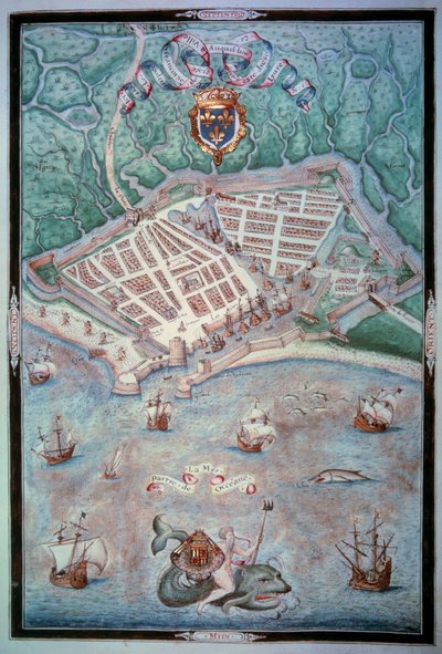 Udsigt over byen Le Havre Page taget fra "" Les Premieres Works de Jacques Delvaux Pilot en la Marine"" af Jacques Delvaux (1500-tallet) af Jacques Delvaux