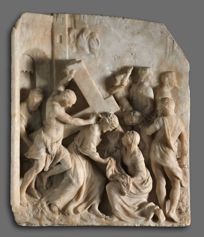 Kristus bærer korset med de hellige Simon og Veronica, ca. 1545. af Jacques Dubroeucq