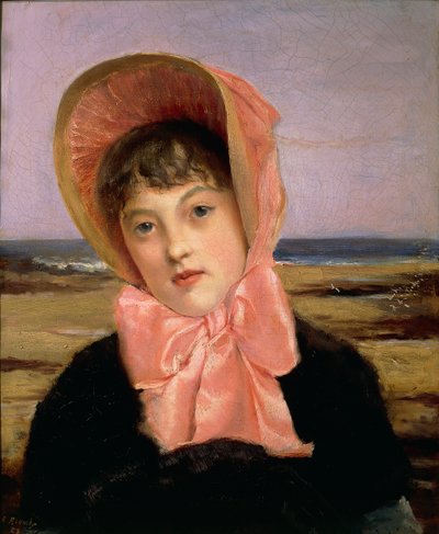 Pige med lyserød hat af Jacques-Emile Blanche