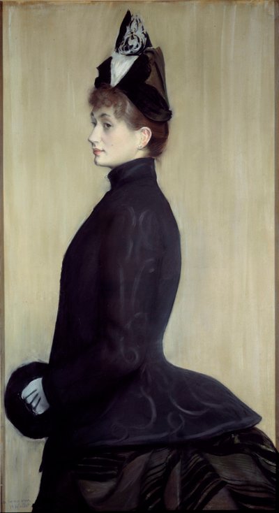 Portræt af Madame Wallet Pastelmaleri af Jacques Emile (Jacques-Emile) Blanche (1861-1942) 1887 Søn. 1,3x0,65 m Paris, musee d