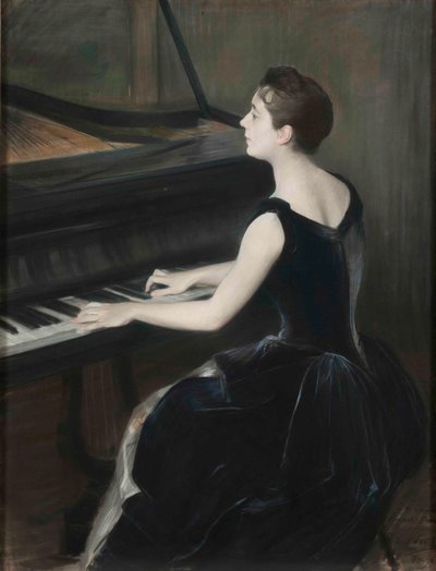 Portræt af pianisten Léontine Bordes-Pène 1858-1924, 1889-1890. af Jacques Emile Blanche