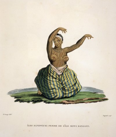 Dansende kvinde fra øen Maui på Hawaiiøerne, graveret af Parfait Augrand (f.1782) af Jacques Etienne Victor Arago