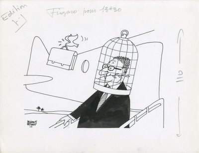 Le Figaro, satire i sort/hvid af Jacques Faizant