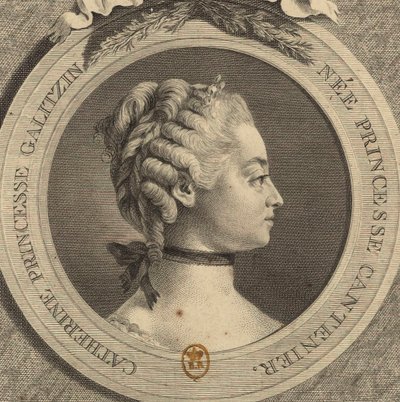 Portræt af grevinde Ekaterina Dmitrievna Golitsyna 1720-1761, født Cantemir. af Jacques Firmin Beauvarlet