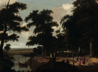 Skovlandskab nær en flod af Jacques Fouquier