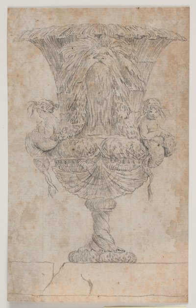 Prydvase med to putti (havfruer?). Kopi efter redigering (pl. 9) i suiten af de i 1746 af Saly tegnede vaser. "Vasa a se inventa...". af Jacques Francois Joseph Saly