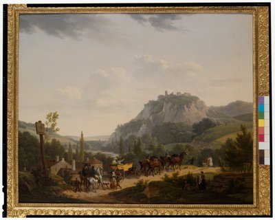 En gruppe rejsende i et landskab af Jacques Francois Joseph Swebach