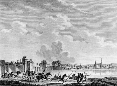 Fransk revolution: Deroute de Passy (Pacy sur Eure eller Pacy-sur-Eure) den 13. juli 1793. Stik af Berthaut efter Swebach. Paris, bibliotek for Institut for Revolutionshistorie af Jacques Francois Joseph Swebach