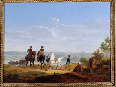 Landscape with Figures and Horsemen Painting by Jacques Francois Joseph Swebachdani af Jacques Francois Joseph Swebach