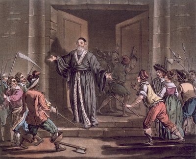 Mathieu Mole (1584-1656), der bliver chikaneret af folket, graveret af Jean Baptiste Morret (fl.1790-1820), 1792 af Jacques Francois Joseph Swebach