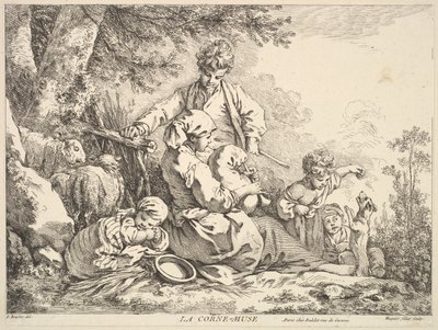 Sækkepiber, midten til slutningen af 1700-tallet. af Jacques Gabriel Huquier