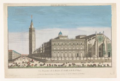 Udsigt over katedralen i Sevilla Gde. rue de Seville (titel på objekt) af Jacques Gabriel Huquier