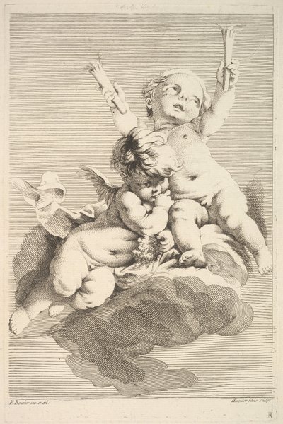To amoriner, en holder fakler, midten til slutningen af det 18. århundrede. af Jacques Gabriel Huquier