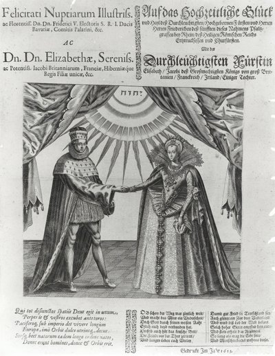 En bredside om brylluppet mellem Frederik V, kurfyrste Palatine og prinsesse Elizabeth af England, 1613 af Jacques Granthomme