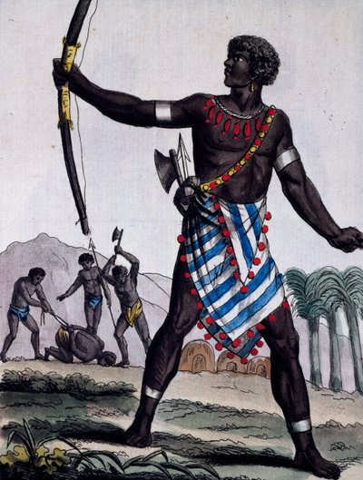 Anzikos kriger, Afrika, gravering fra Encyclopedia of voyages af Jacques Grasset de Saint Sauveur