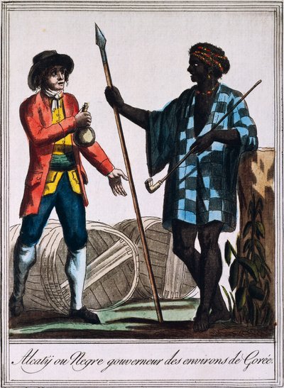 Alcaty, stammechef i Goree, Senegal, gravering fra en tegning af Labrousse (aktiv 1796), fra Encyclopedie des Voyages, af Jacques Grasset de Saint-Sauveur (1757-1810) af Jacques Grasset de Saint Sauveur