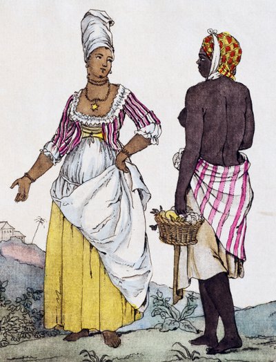 Sort kvinde og mulatkvinde fra Santo Domingo, farvegravering fra tegning af Labrousse af Jacques Grasset de Saint Sauveur