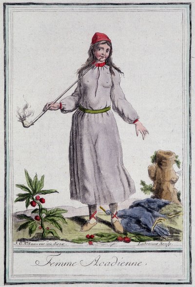 Acadian woman - i "" Encyclopedia of travels"" af Grasset St. Sauveur, red. 1796 af Jacques Grasset de Saint Sauveur