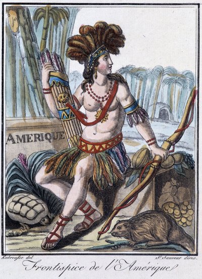 Frontispice of America - i "" Encyclopedia of Travels"" af Grasset St Sauveur, red. 1796 af Jacques Grasset de Saint Sauveur