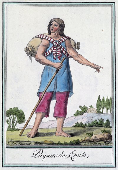 Peasant de Quito (Ecuador) - i "" Encyclopedia of Travels"" af Grasset St Sauveur, red. 1796 af Jacques Grasset de Saint-Sauveur