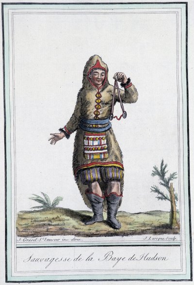 Sauvagesse af Hudson Bay (Canada) - i "" Encyclopedia of Travels"" af Grasset St. Sauveur, red. 1796 af Jacques Grasset de Saint-Sauveur