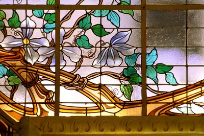 Nancy (afdeling 54), Art Nouveau, "" La verriere aux Clematites"" (1901) - detalje, Glasmaleri af Jacques Gruber (1870-1936), på Credit Lyonnais, rue St Georges af Jacques Gruber
