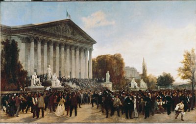 Palais Bourbon, sæde for Corps Legislatif, efter den sidste session ... (maleri på lærred) af Jacques Guiaud