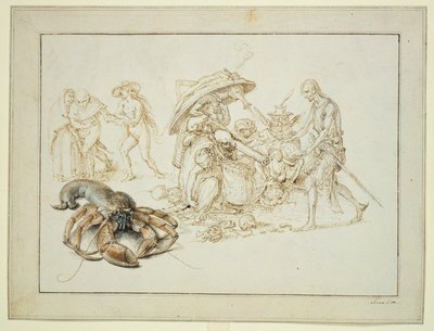 Hummer og to hekse, ca. 1602 (pen og akvarel på papir) af Jacques II de Gheyn