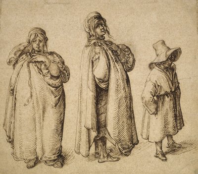 To studier af en romakvinde og en romakvinde i en stor hat, ca. 1605 af Jacques II de Gheyn