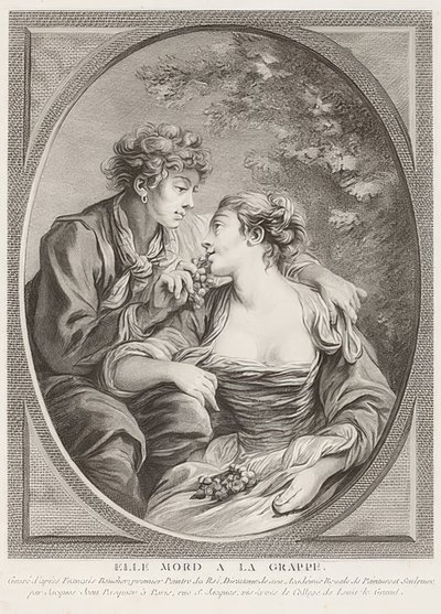 Elle mord à la grappe (hun dør på druen). 1768 af Jacques Jean Pasquier