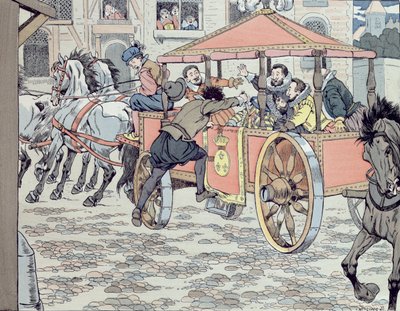 Mordet på Henri IV af Francois Ravaillac i rue de la Ferronerie den 14. maj 1610, ca. 1900 af Jacques Marie Gaston Onfray de Breville (Job)