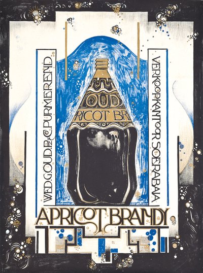 Plakat med reklame for abrikosbrandy, for vin- og sherrysælgeren Oud, ca. 1920 (farve litho) af Jacques Jongert