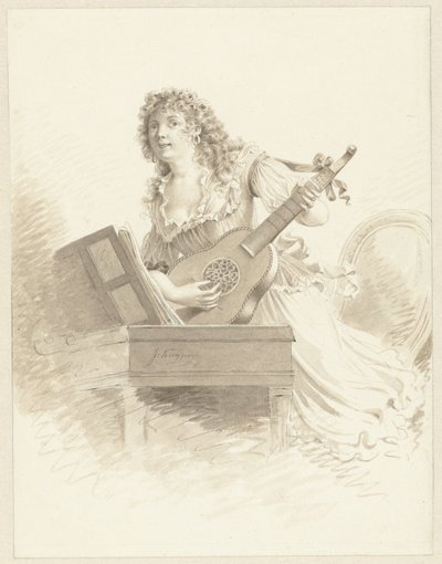 Dame, der spiller guitar Dame med en guitar af Jacques Kuyper