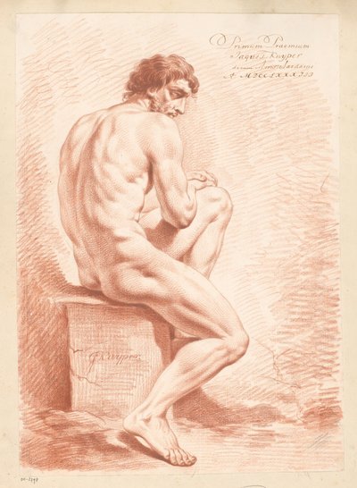 Siddende nøgen mand, set bagfra (1. præmie 1783) af Jacques Kuyper