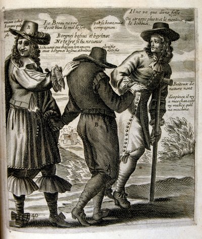 Graveret illustration fra det 17. århundrede fra en samling ordsprog. Paris 1657-1663. Af Jacques Lagniet (1620-1675). Fransk kobberstikker. Fra ham stammer mange samfundskritiske stik og hånlige billeder som hans til tider groteske og fantastiske illustra af Jacques Lagniet