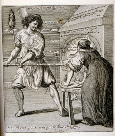 Graveret illustration fra det 17. århundrede fra en samling ordsprog. Paris 1657-1663. Af Jacques Lagniet (1620-1675). Fransk kobberstikker. Fra ham stammer mange samfundskritiske stik og hånlige billeder som hans til tider groteske og fantastiske illustra af Jacques Lagniet