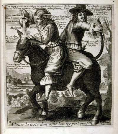 Graveret illustration fra det 17. århundrede fra en samling ordsprog. Paris 1657-1663. Af Jacques Lagniet (1620-1675). Fransk kobberstikker. Fra ham stammer mange samfundskritiske stik og hånlige billeder som hans til tider groteske og fantastiske illustra af Jacques Lagniet