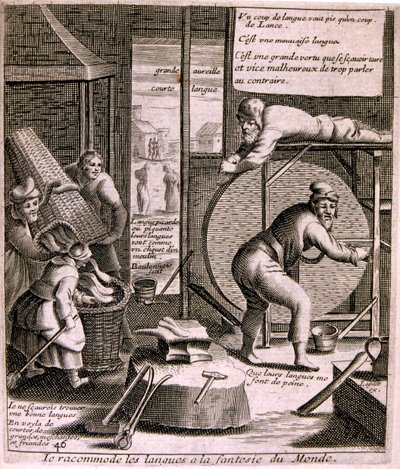 Graveret illustration fra det 17. århundrede fra en samling ordsprog. Paris 1657-1663. Af Jacques Lagniet (1620-1675). Fransk kobberstikker. Fra ham stammer mange samfundskritiske stik og hånlige billeder som hans til tider groteske og fantastiske illustra af Jacques Lagniet