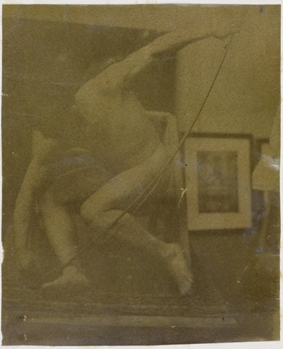 Studie af en mandlig nøgenmodel, der sidder på huk med en sløjfe i hånden, i Jacques de Lalaings studie af Jacques Lalaing (attributed to)
