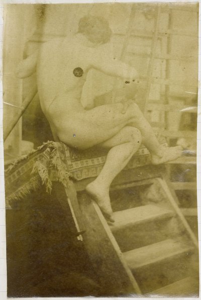 Studie af en mandlig nøgenmodel, set bagfra og siddende på et trin i Jacques de Lalaings studie af Jacques Lalaing (attributed to)