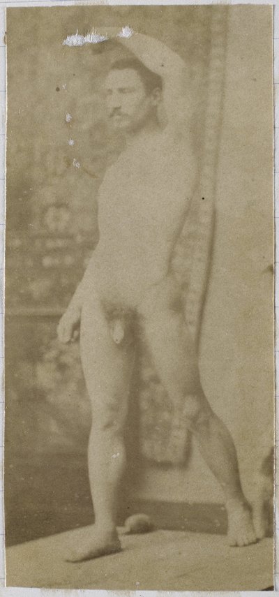 Studie af en mandlig nøgenmodel, stående og set skråt forfra, i Jacques de Lalaings studie af Jacques Lalaing (attributed to)