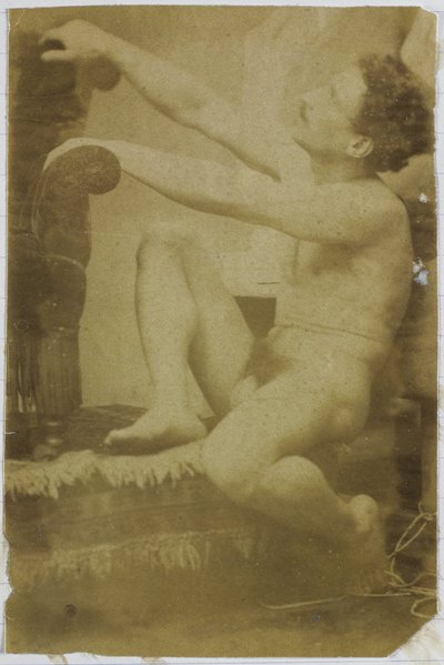 Studie af en mandlig nøgenmodel, siddende og set fra siden, i Jacques de Lalaings studie af Jacques Lalaing (attributed to)