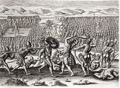 Outina besejrer Patanou ved hjælp af franskmændene, Florida, 1564, fra 