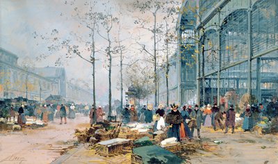 Les Halles, Paris (blyant og gouache på papir) af Jacques Lieven