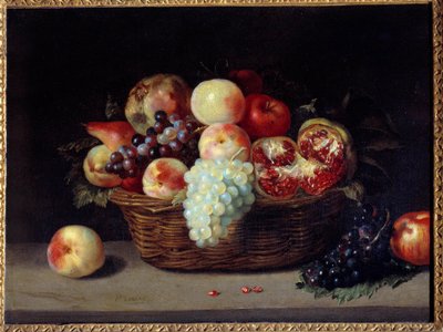 Kurv med granater, ferskner og druer Maleri af Jacques Linard (1600-1645) 1600-tallet søn. 0,46x0,61 m af Jacques Linard
